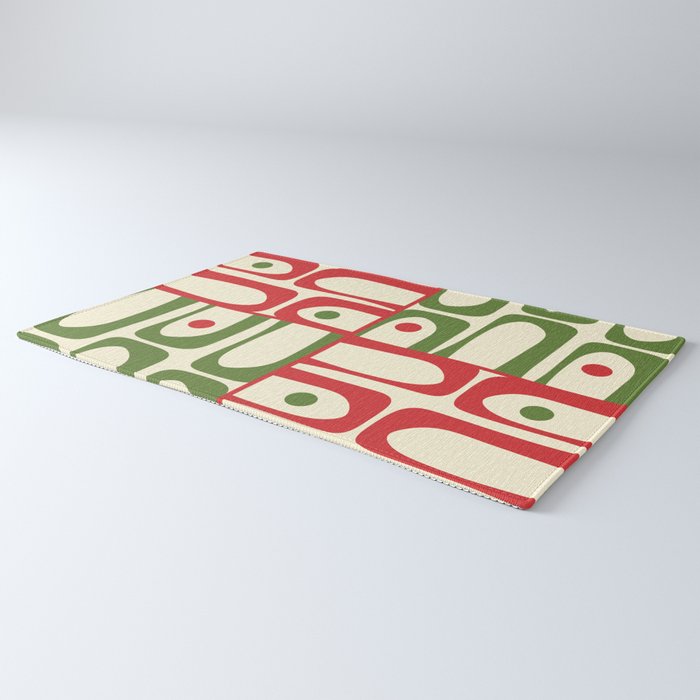Retro Christmas Mid Century Modern Piquet Multi Red Green Cream Abstract Geometric Pattern Rug Gallery Image 3