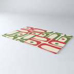 Retro Christmas Mid Century Modern Piquet Multi Red Green Cream Abstract Geometric Pattern Rug Gallery Image 3