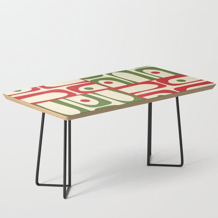 Retro Christmas Mid Century Modern Piquet Multi Red Green Cream Abstract Geometric Pattern Coffee Table Gallery Image 1