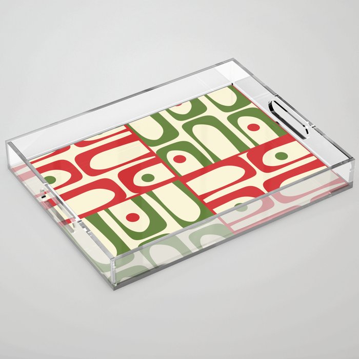 Retro Christmas Mid Century Modern Piquet Multi Red Green Cream Abstract Geometric Pattern Acrylic Tray Gallery Image 1