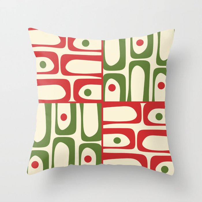 Retro Christmas Mid Century Modern Piquet Multi Red Green Cream Abstract Geometric Pattern Throw Pillow Gallery Image 6