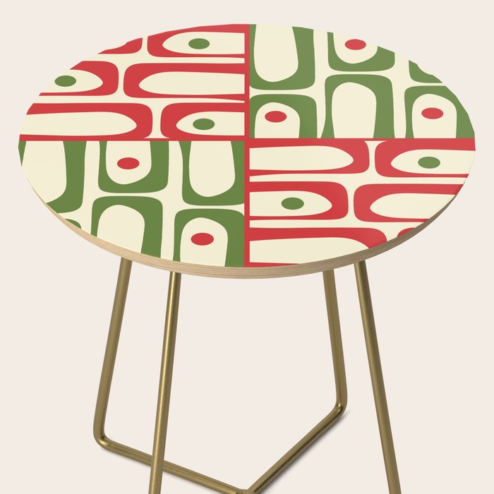 Retro Christmas Mid Century Modern Piquet Multi Red Green Cream Abstract Geometric Pattern Side Table Gallery Image 2