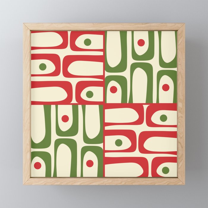 Retro Christmas Mid Century Modern Piquet Multi Red Green Cream Abstract Geometric Pattern Mini Art Print Gallery Image 1