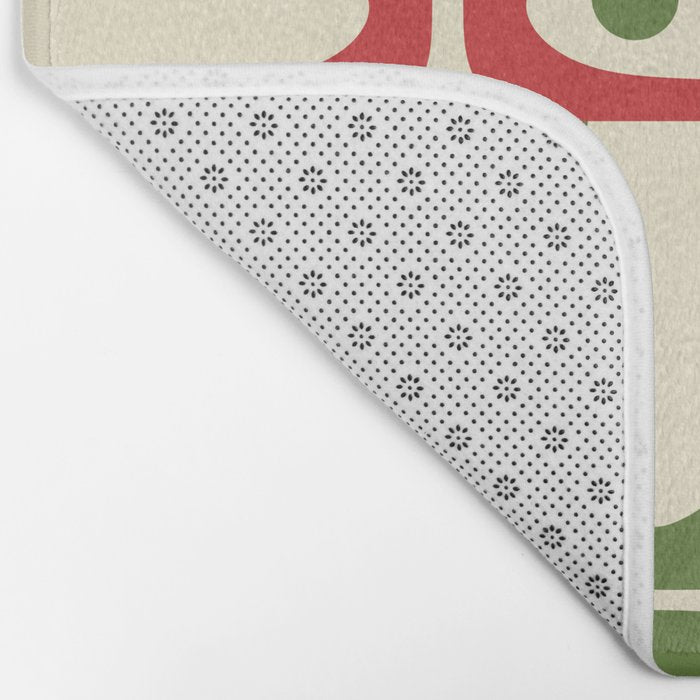 Retro Christmas Mid Century Modern Piquet Multi Red Green Cream Abstract Geometric Pattern Bath Mat Gallery Image 2