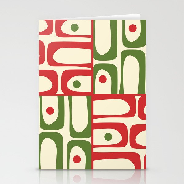 Retro Christmas Mid Century Modern Piquet Multi Red Green Cream Abstract Geometric Pattern Stationery Card Gallery Image 1