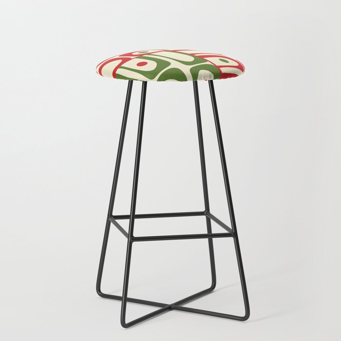 Retro Christmas Mid Century Modern Piquet Multi Red Green Cream Abstract Geometric Pattern Stool Gallery Image 1