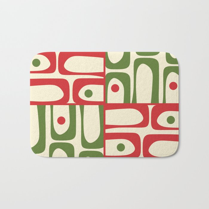 Retro Christmas Mid Century Modern Piquet Multi Red Green Cream Abstract Geometric Pattern Bath Mat Gallery Image 1