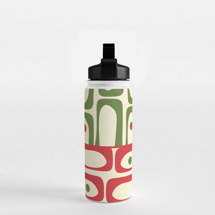 Retro Christmas Mid Century Modern Piquet Multi Red Green Cream Abstract Geometric Pattern Water Bottle Gallery Image 2