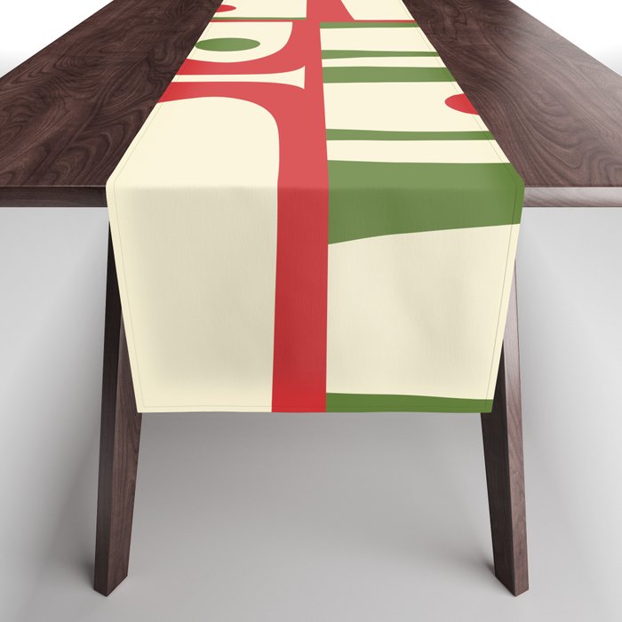 Retro Christmas Mid Century Modern Piquet Multi Red Green Cream Abstract Geometric Pattern Table Runner Gallery Image 1