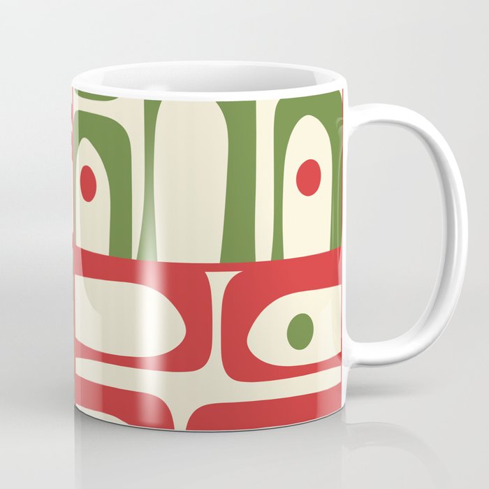 Retro Christmas Mid Century Modern Piquet Multi Red Green Cream Abstract Geometric Pattern Coffee Mug Gallery Image 1