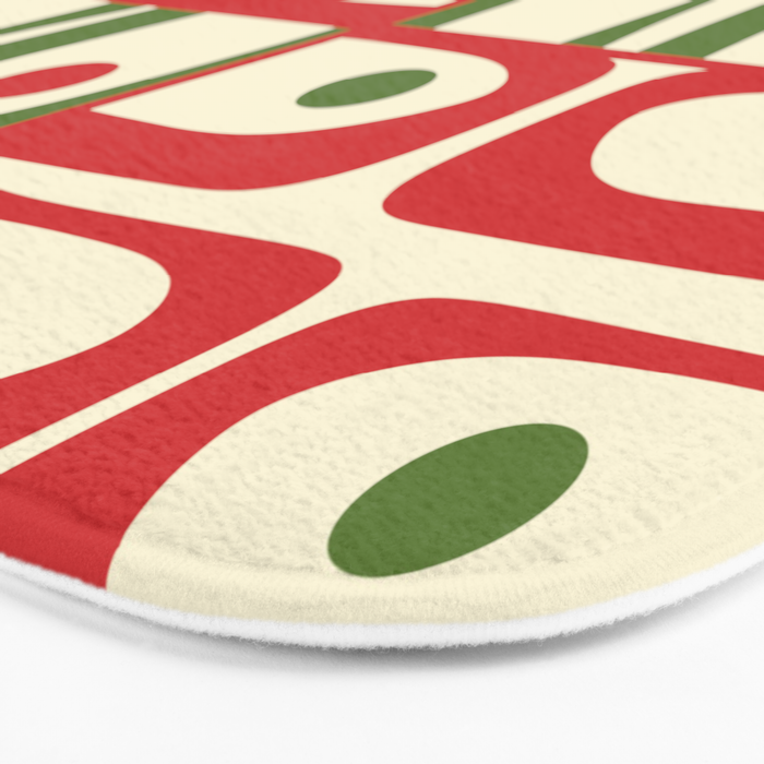 Retro Christmas Mid Century Modern Piquet Multi Red Green Cream Abstract Geometric Pattern Bath Mat Gallery Image 3
