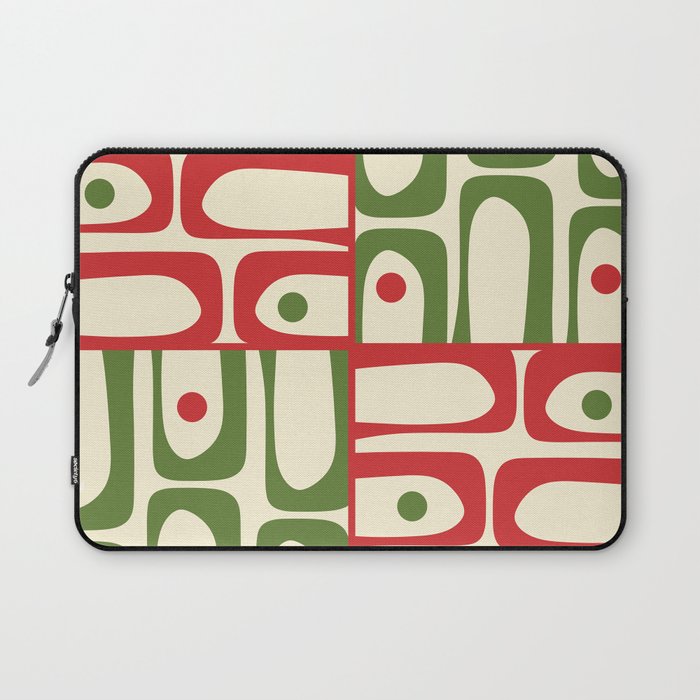 Retro Christmas Mid Century Modern Piquet Multi Red Green Cream Abstract Geometric Pattern Laptop Sleeve Gallery Image 1