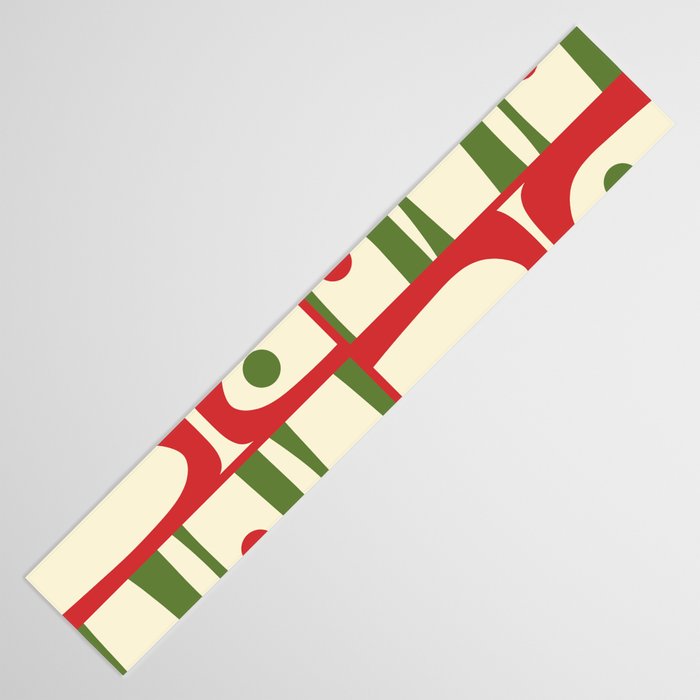 Retro Christmas Mid Century Modern Piquet Multi Red Green Cream Abstract Geometric Pattern Table Runner Gallery Image 3