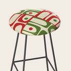 Retro Christmas Mid Century Modern Piquet Multi Red Green Cream Abstract Geometric Pattern Stool Gallery Image 2