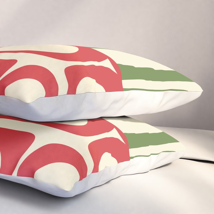 Retro Christmas Mid Century Modern Piquet Multi Red Green Cream Abstract Geometric Pattern Pillow Sham Gallery Image 3