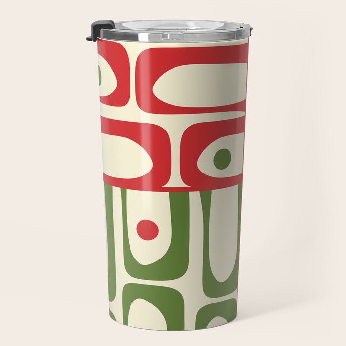 Retro Christmas Mid Century Modern Piquet Multi Red Green Cream Abstract Geometric Pattern Travel Mug Gallery Image 3
