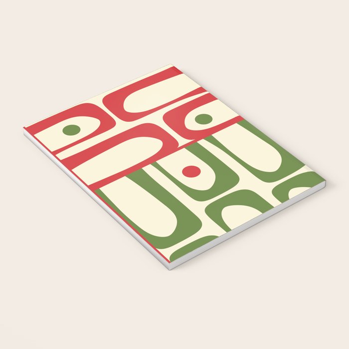 Retro Christmas Mid Century Modern Piquet Multi Red Green Cream Abstract Geometric Pattern Notebook Gallery Image 3