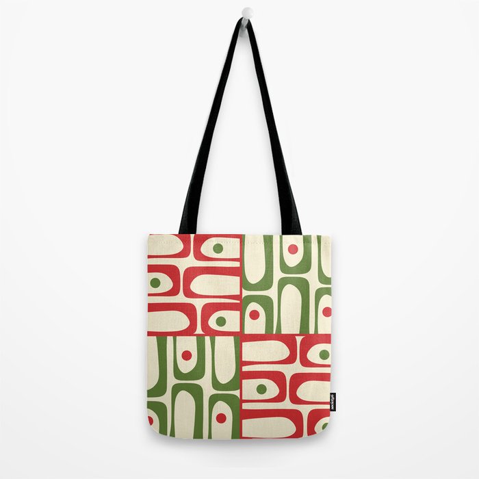 Retro Christmas Mid Century Modern Piquet Multi Red Green Cream Abstract Geometric Pattern Tote Bag Gallery Image 2