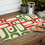 Retro Christmas Mid Century Modern Piquet Multi Red Green Cream Abstract Geometric Pattern Outdoor Rug Gallery Image 2
