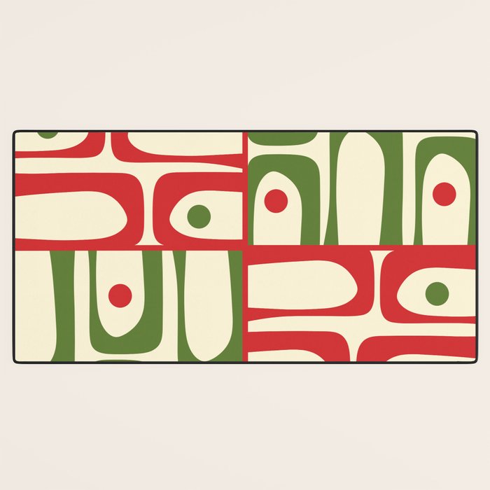 Retro Christmas Mid Century Modern Piquet Multi Red Green Cream Abstract Geometric Pattern Desk Mat Gallery Image 3