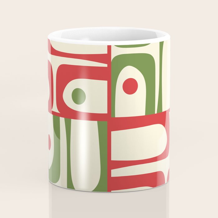 Retro Christmas Mid Century Modern Piquet Multi Red Green Cream Abstract Geometric Pattern Coffee Mug Gallery Image 4