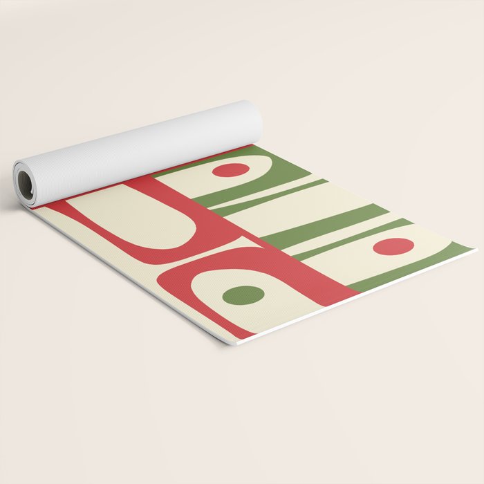 Retro Christmas Mid Century Modern Piquet Multi Red Green Cream Abstract Geometric Pattern Yoga Mat Gallery Image 2
