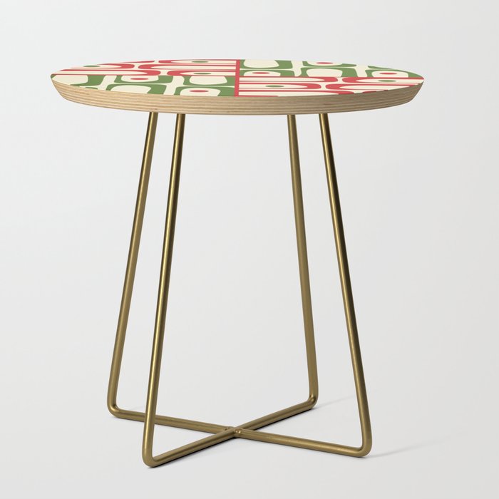 Retro Christmas Mid Century Modern Piquet Multi Red Green Cream Abstract Geometric Pattern Side Table Gallery Image 1