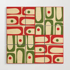 Retro Christmas Mid Century Modern Piquet Multi Red Green Cream Abstract Geometric Pattern Wood Wall Art Gallery Image 1