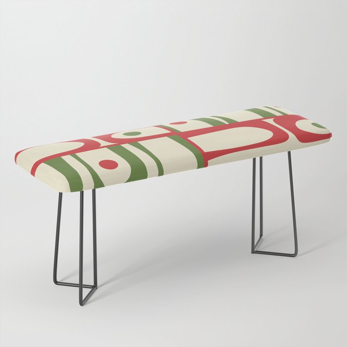 Retro Christmas Mid Century Modern Piquet Multi Red Green Cream Abstract Geometric Pattern Bench Gallery Image 1
