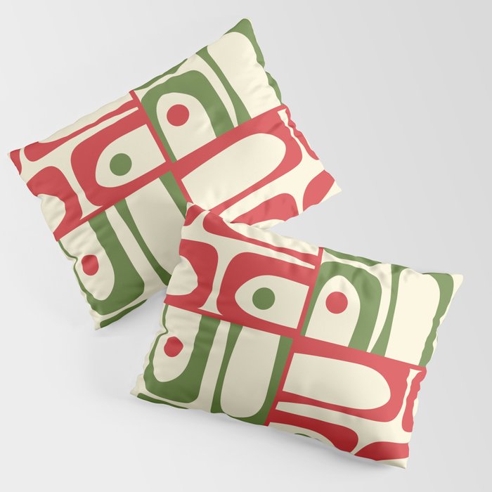 Retro Christmas Mid Century Modern Piquet Multi Red Green Cream Abstract Geometric Pattern Pillow Sham Gallery Image 3