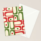 Retro Christmas Mid Century Modern Piquet Multi Red Green Cream Abstract Geometric Pattern Stationery Card Gallery Image 2