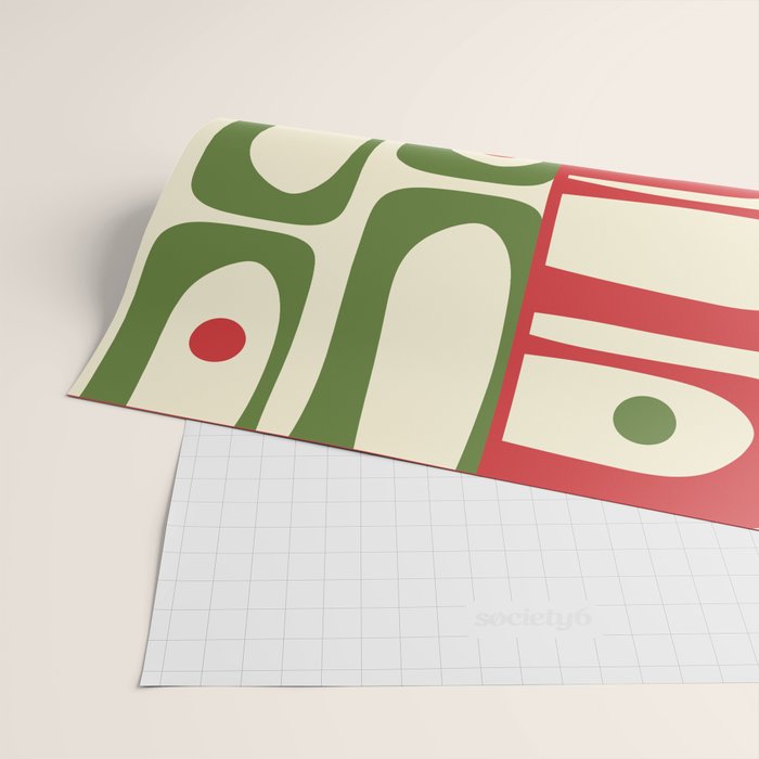 Retro Christmas Mid Century Modern Piquet Multi Red Green Cream Abstract Geometric Pattern Wrapping Paper Gallery Image 2