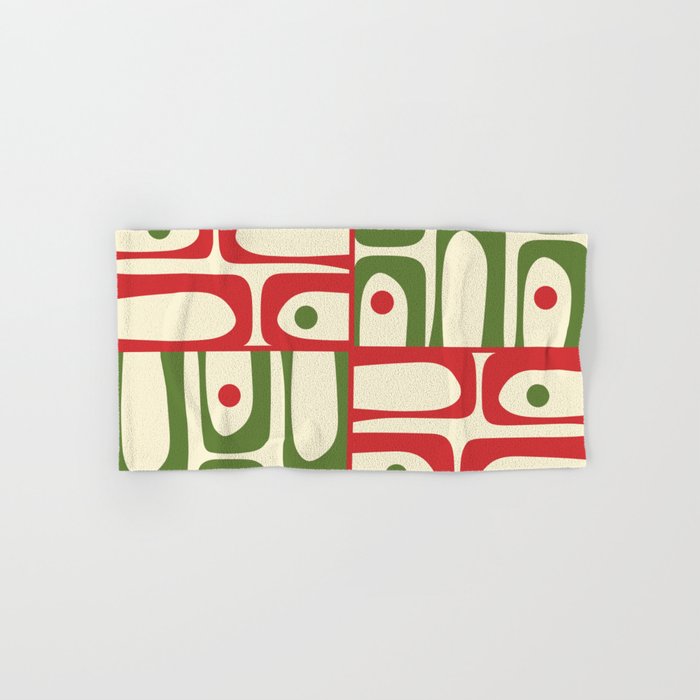 Retro Christmas Mid Century Modern Piquet Multi Red Green Cream Abstract Geometric Pattern Bath Towel Gallery Image 1