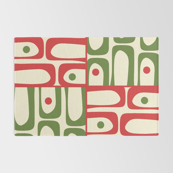 Retro Christmas Mid Century Modern Piquet Multi Red Green Cream Abstract Geometric Pattern Rug Gallery Image 2
