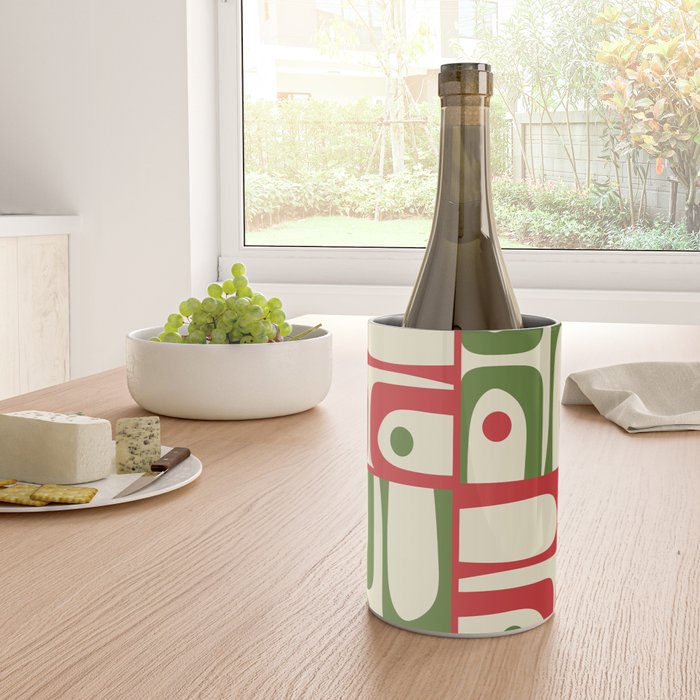 Retro Christmas Mid Century Modern Piquet Multi Red Green Cream Abstract Geometric Pattern Wine Chiller Gallery Image 4