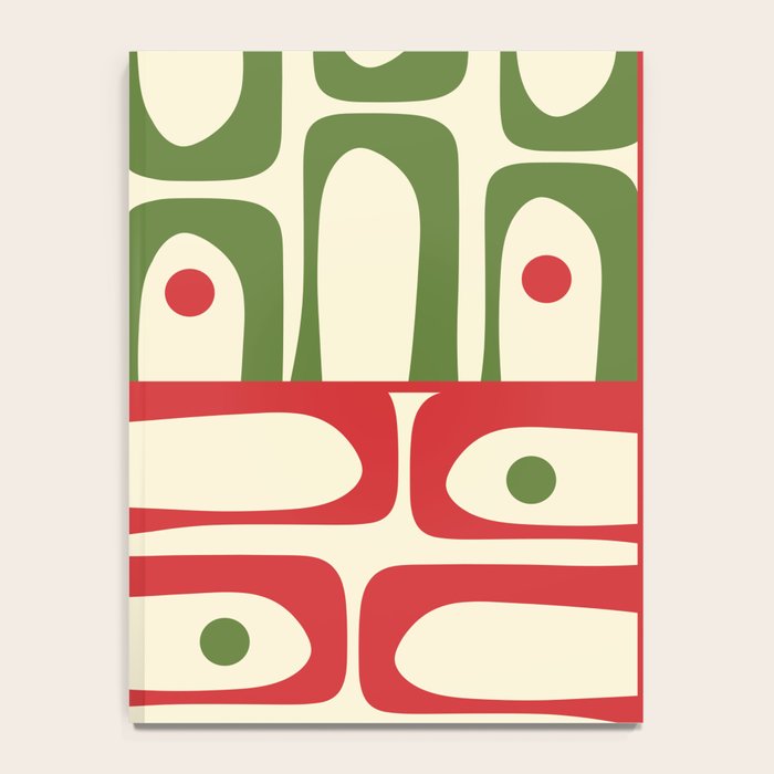 Retro Christmas Mid Century Modern Piquet Multi Red Green Cream Abstract Geometric Pattern Notebook Gallery Image 4