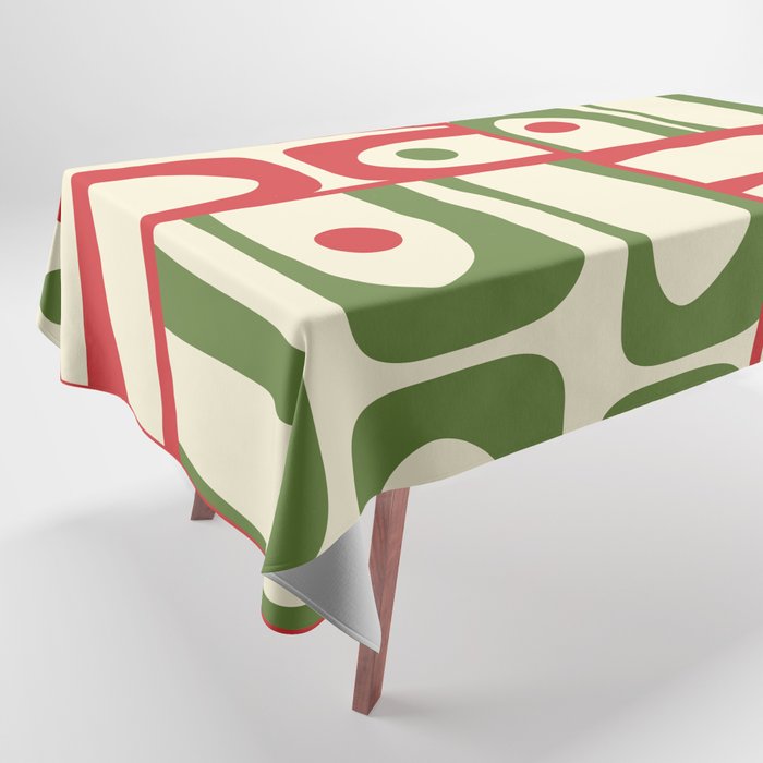 Retro Christmas Mid Century Modern Piquet Multi Red Green Cream Abstract Geometric Pattern Tablecloth Gallery Image 1