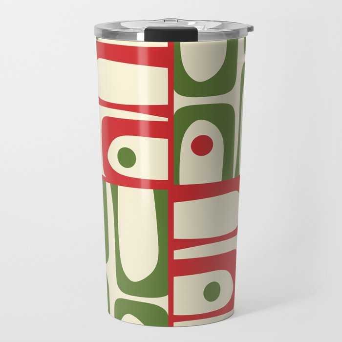 Retro Christmas Mid Century Modern Piquet Multi Red Green Cream Abstract Geometric Pattern Travel Mug Gallery Image 1