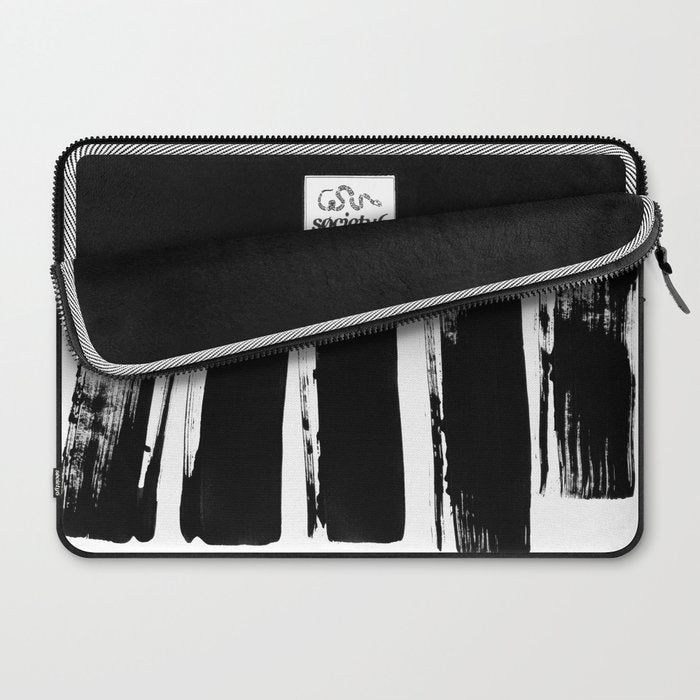 Stripes Black & White Minimalist Abstract Mid century Ink Art Dark Brush Strokes Laptop Sleeve Gallery Image 2