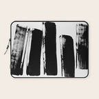 Stripes Black & White Minimalist Abstract Mid century Ink Art Dark Brush Strokes Laptop Sleeve Gallery Image 1