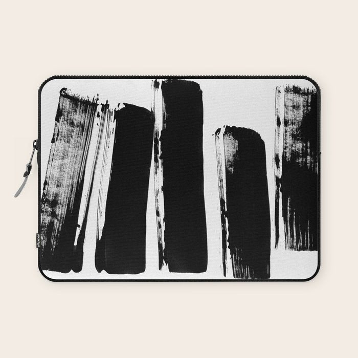 Stripes Black & White Minimalist Abstract Mid century Ink Art Dark Brush Strokes Laptop Sleeve Gallery Image 1