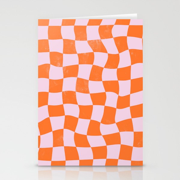 Warped Checkerboard - Orange and Pink Stationery Card Gallery Image 2