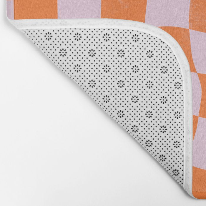 Warped Checkerboard - Orange and Pink Bath Mat Gallery Image 2