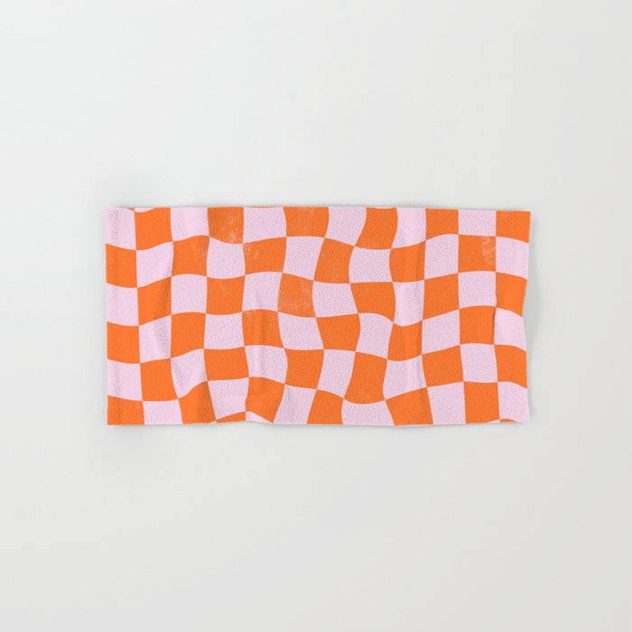 Warped Checkerboard - Orange and Pink Bath Towel Gallery Image 1