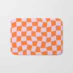 Warped Checkerboard - Orange and Pink Bath Mat Gallery Image 1