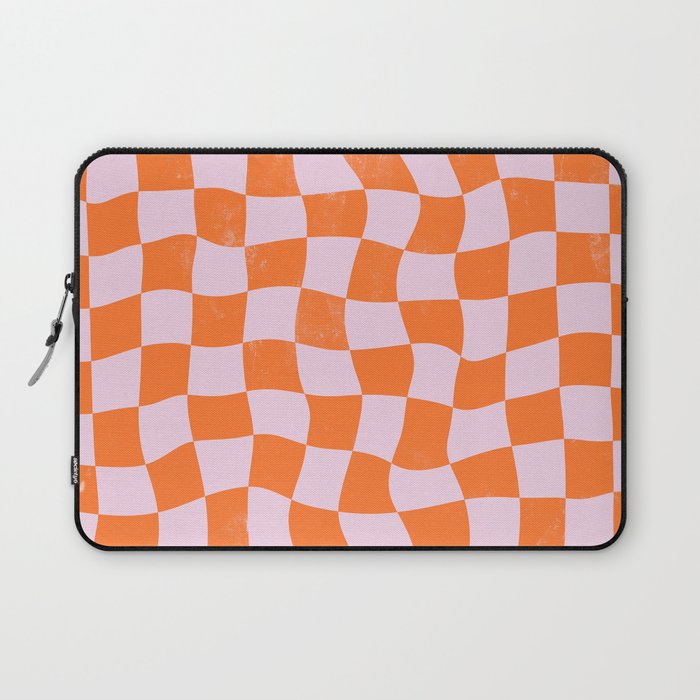 Warped Checkerboard - Orange and Pink Laptop Sleeve Gallery Image 1