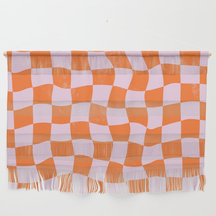 Warped Checkerboard - Orange and Pink Wall Hanging Gallery Image 1