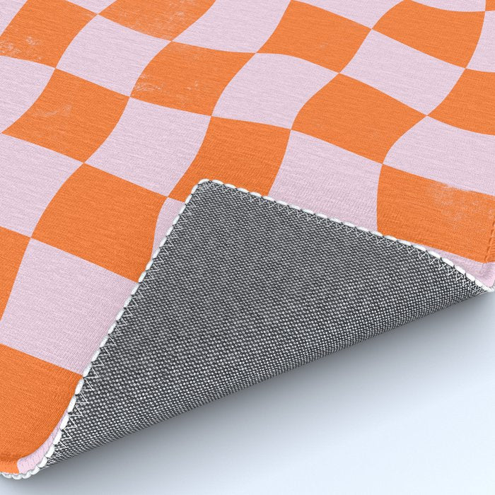 Warped Checkerboard - Orange and Pink Rug Gallery Image 4
