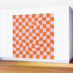 Warped Checkerboard - Orange and Pink Wall Mural Gallery Image 2