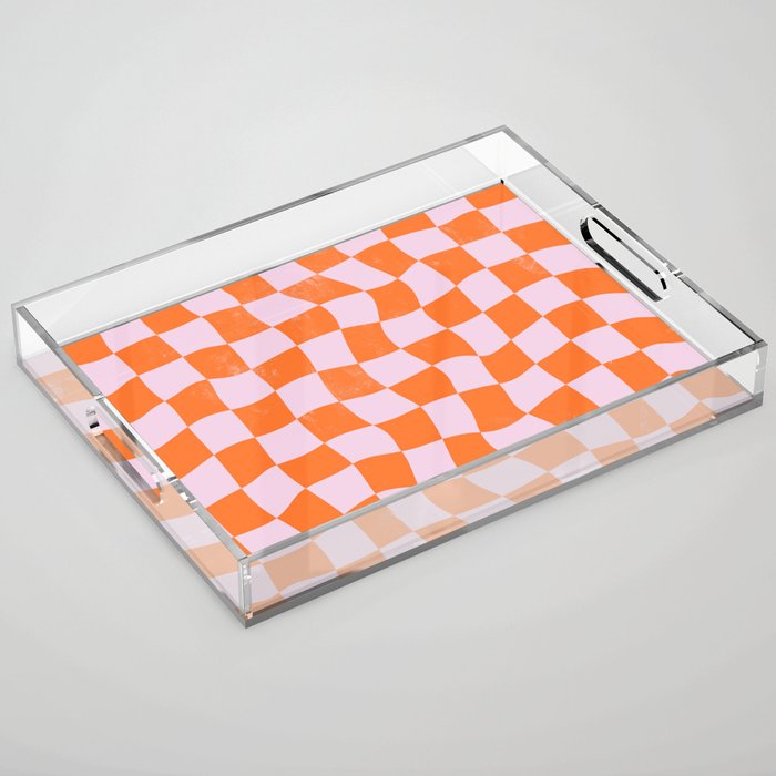 Warped Checkerboard - Orange and Pink Acrylic Tray Gallery Image 1